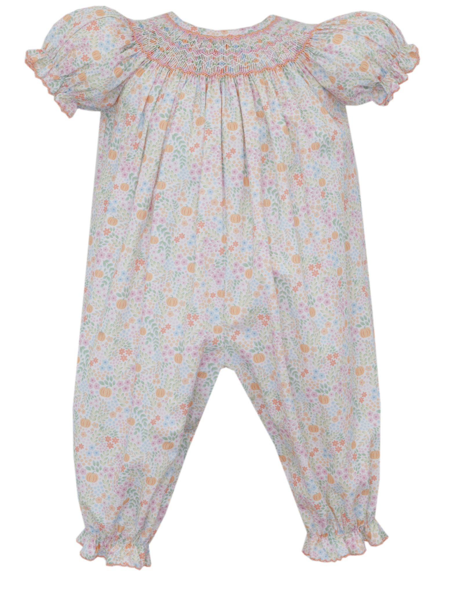 Petit Bebe 101F2 Pumpkin Floral Smocked Bishop Long Bubble