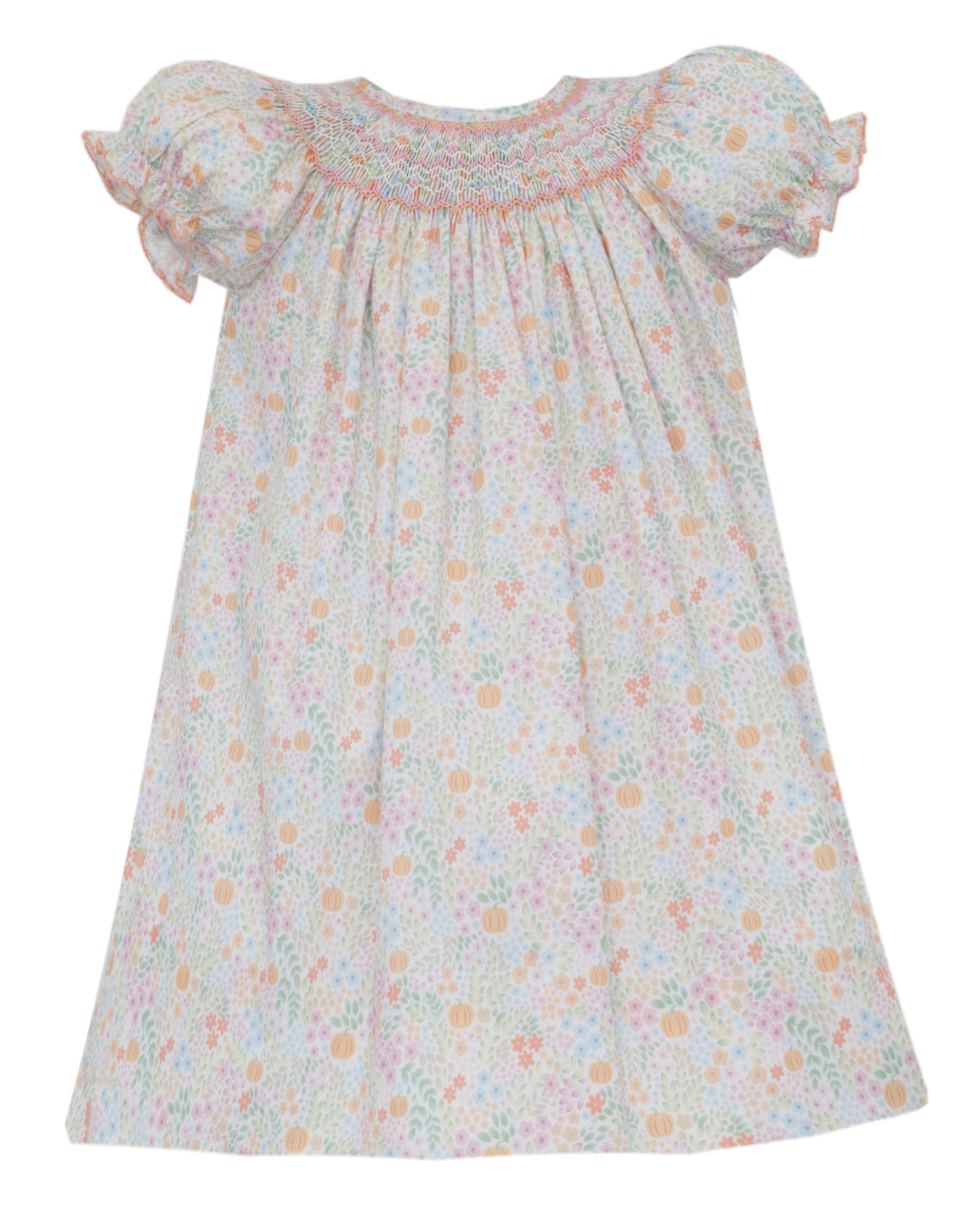 Petit Bebe 101A Pumpkin Floral Smocked Bishop Dress