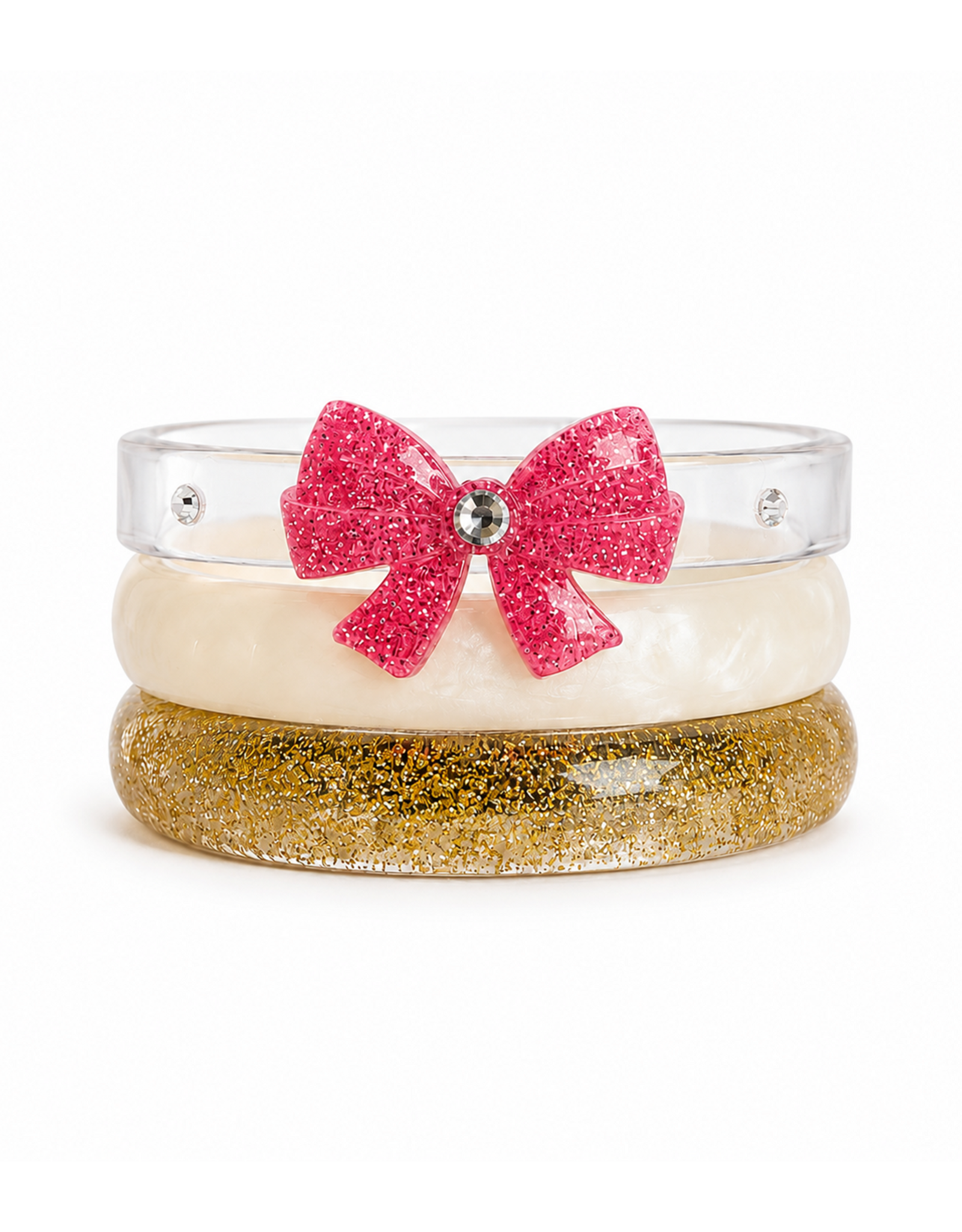 Lilies & Roses LR Bangle Pink Glitter Bows BR037G-3F