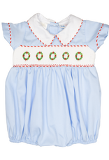 Lulu Bebe LBF26 Noah Blue Wreath Smocked Bubble