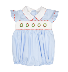 Lulu Bebe Noah Blue Wreath Smocked Bubble