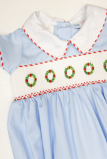 Lulu Bebe LBF26 Noah Blue Wreath Smocked Bubble