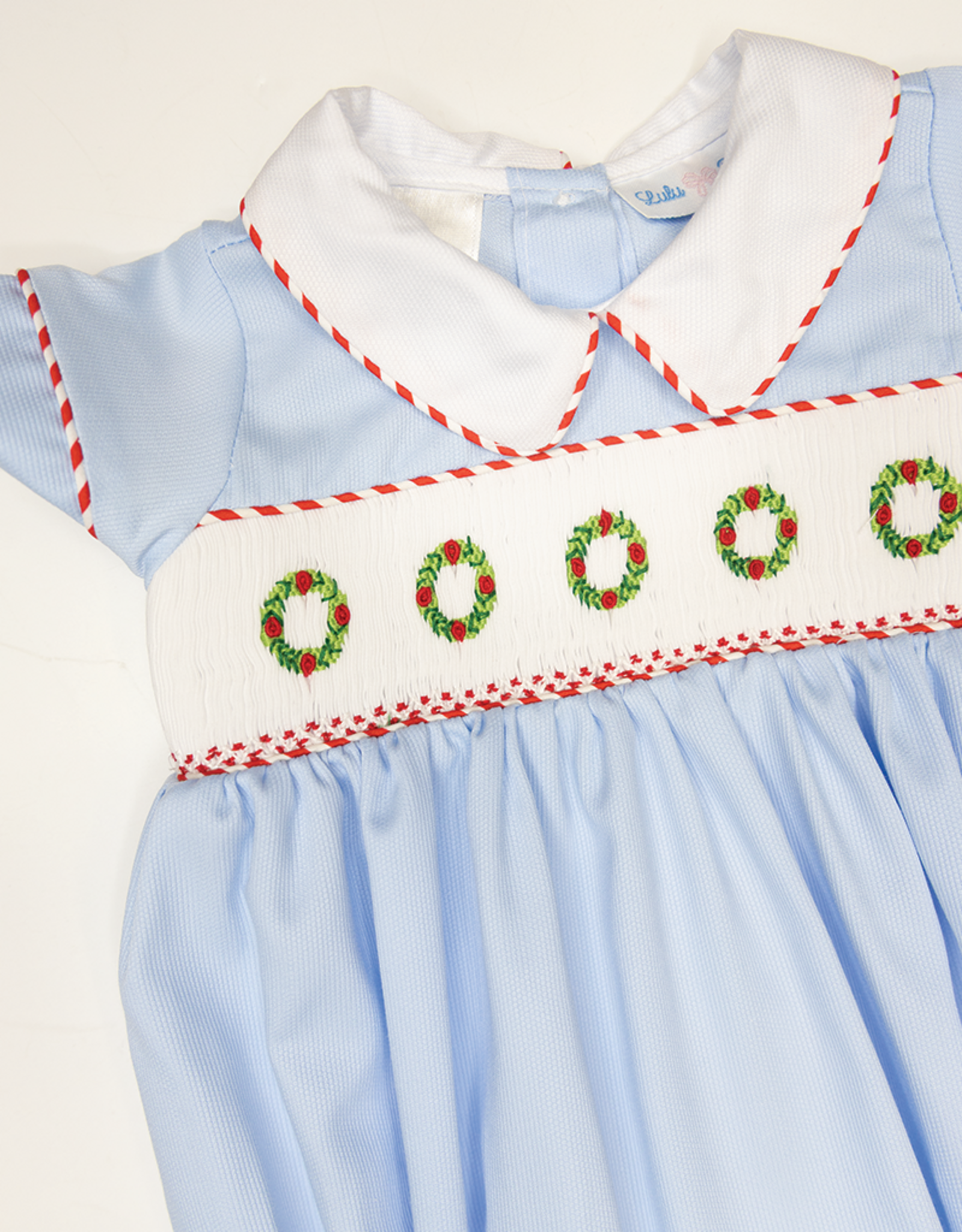 Lulu Bebe LBF26 Noah Blue Wreath Smocked Bubble