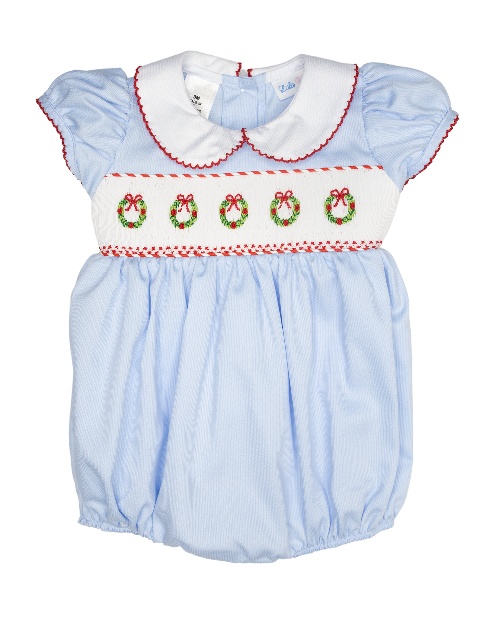 Lulu Bebe LBF26 Rosie Blue Wreath Smocked Bubble