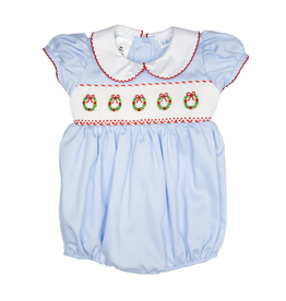 Lulu Bebe Rosie Blue Wreath Smocked Bubble