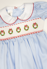 Lulu Bebe LBF26 Rosie Blue Wreath Smocked Bubble