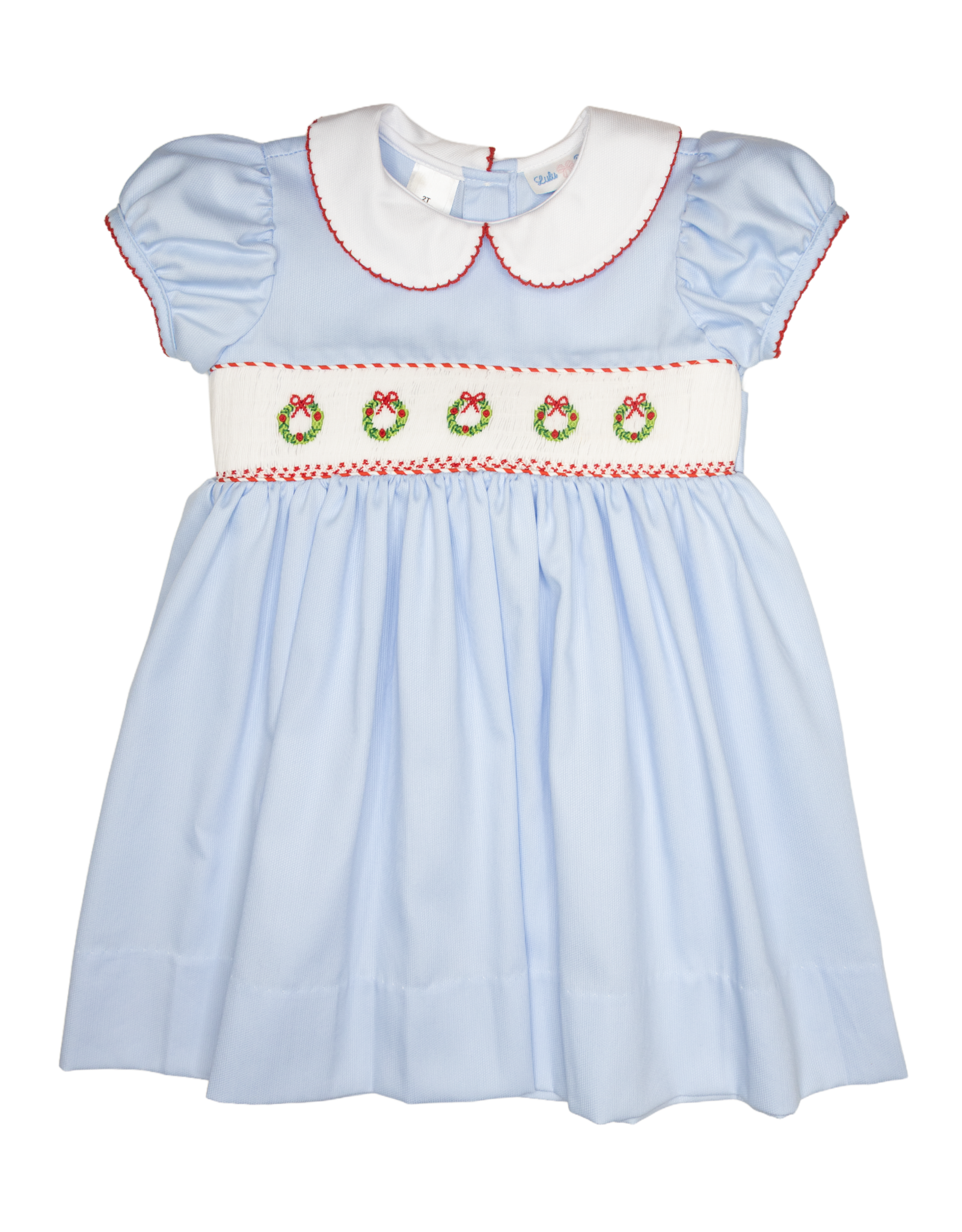 Lulu Bebe LBF26 Rose Blue Wreath Smocked Waist Dress