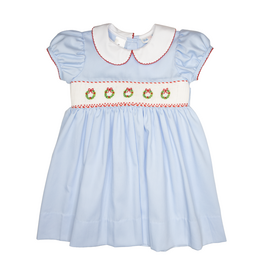 Lulu Bebe Rose Blue Wreath Smocked Waist Dress