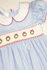 Lulu Bebe LBF26 Rose Blue Wreath Smocked Waist Dress