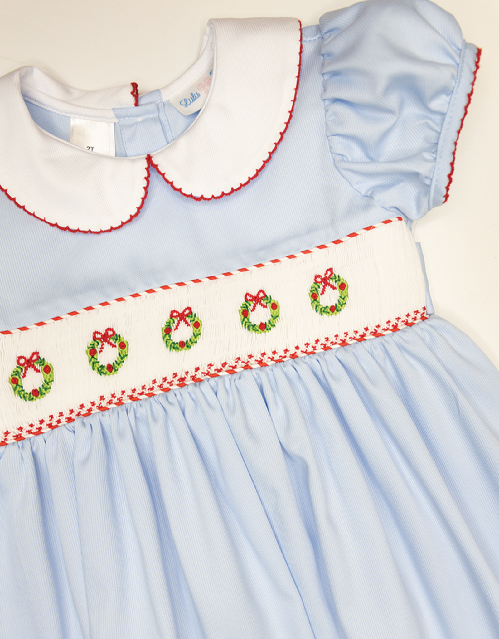 Lulu Bebe LBF26 Rose Blue Wreath Smocked Waist Dress