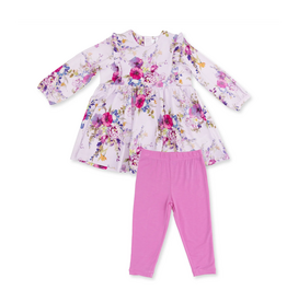 Angel Dear Dahlia Floral Ruffle Dress/Legging Set