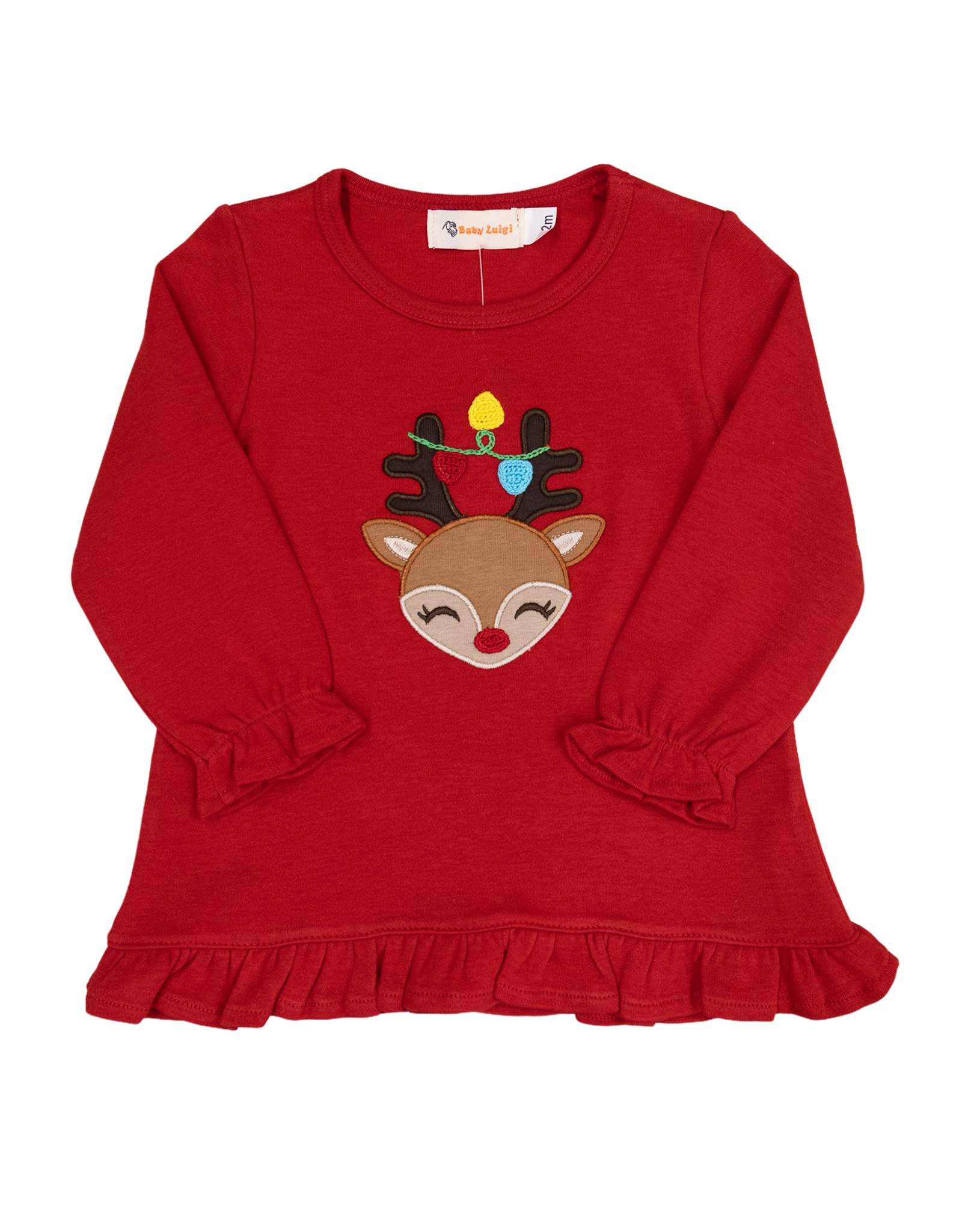 Luigi F26 Ruffle Shirt Red Reindeer Lights