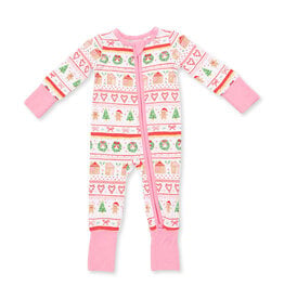 Angel Dear 2 Way Zipper Romper Gingerbread Fair Isle PINK