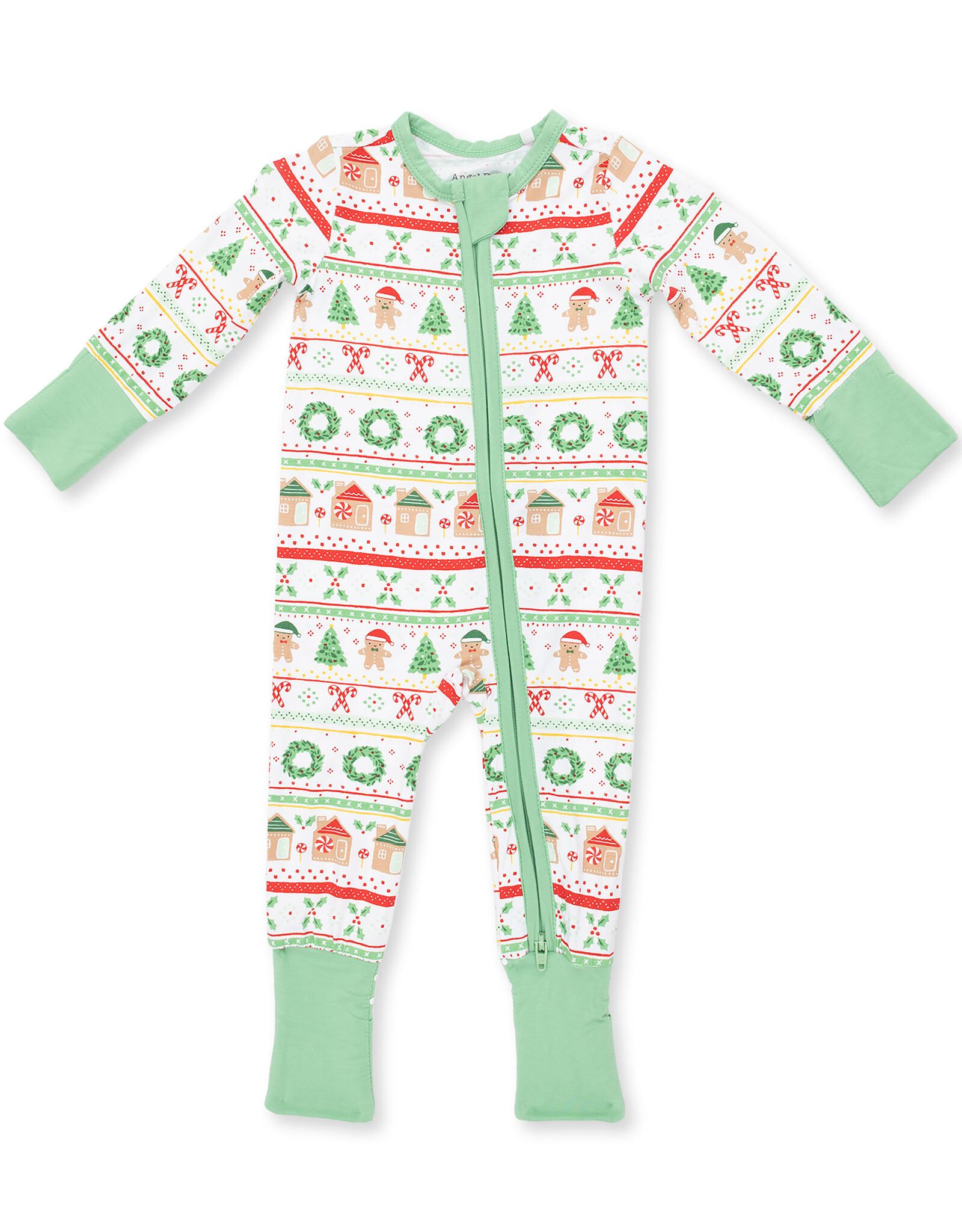 Angel Dear ADF26 2 Way Zipper Romper Gingerbread Fair Isle GREEN