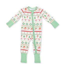 Angel Dear 2 Way Zipper Romper Gingerbread Fair Isle GREEN