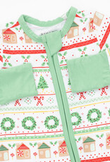 Angel Dear ADF26 2 Way Zipper Romper Gingerbread Fair Isle GREEN