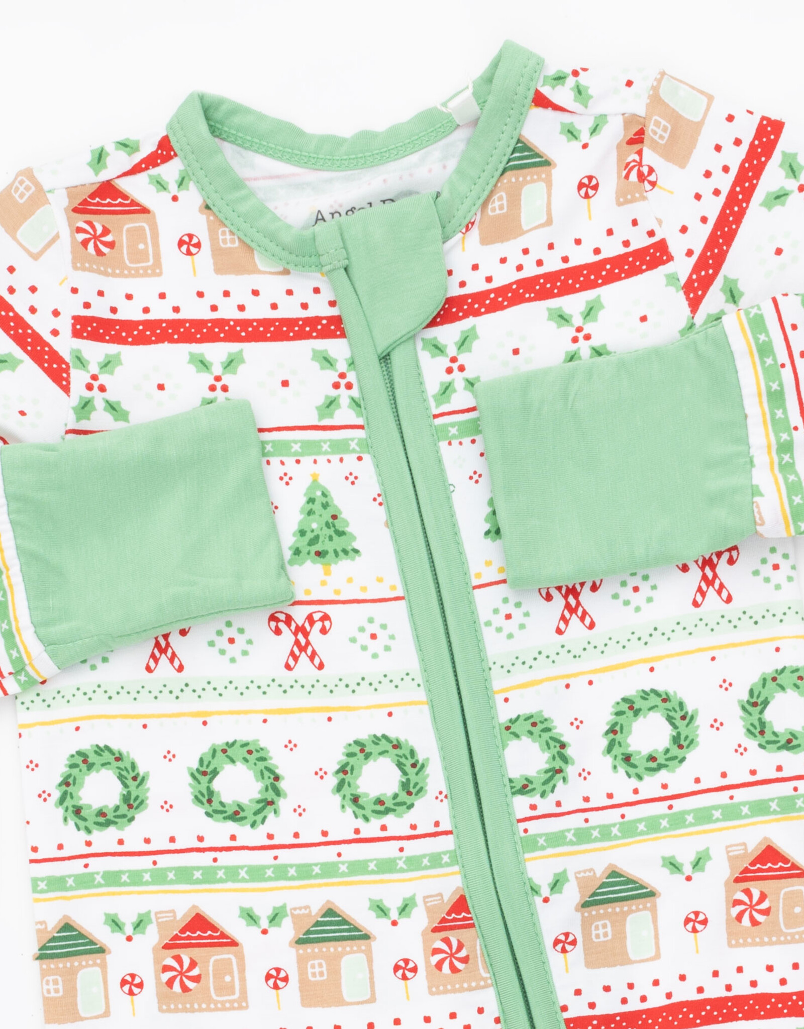 Angel Dear ADF26 2 Way Zipper Romper Gingerbread Fair Isle GREEN