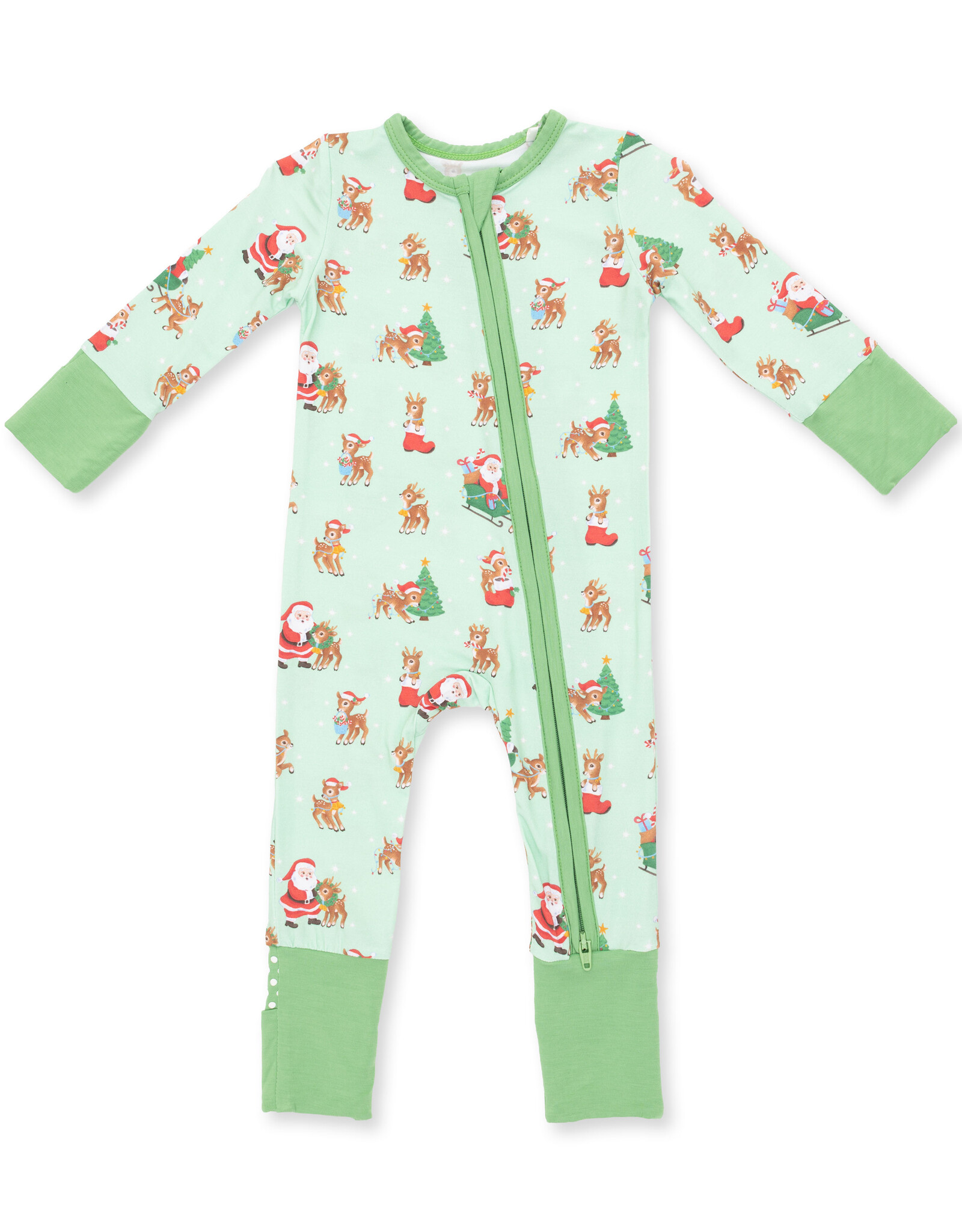 Angel Dear ADF26 2 Way Zipper Romper Vintage Reindeer & Santa GREEN