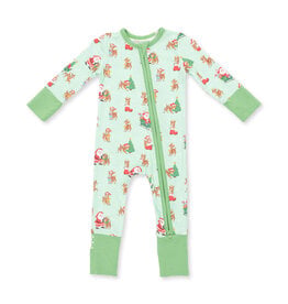 Angel Dear 2 Way Zipper Romper Vintage Reindeer & Santa GREEN