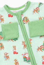 Angel Dear ADF26 2 Way Zipper Romper Vintage Reindeer & Santa GREEN