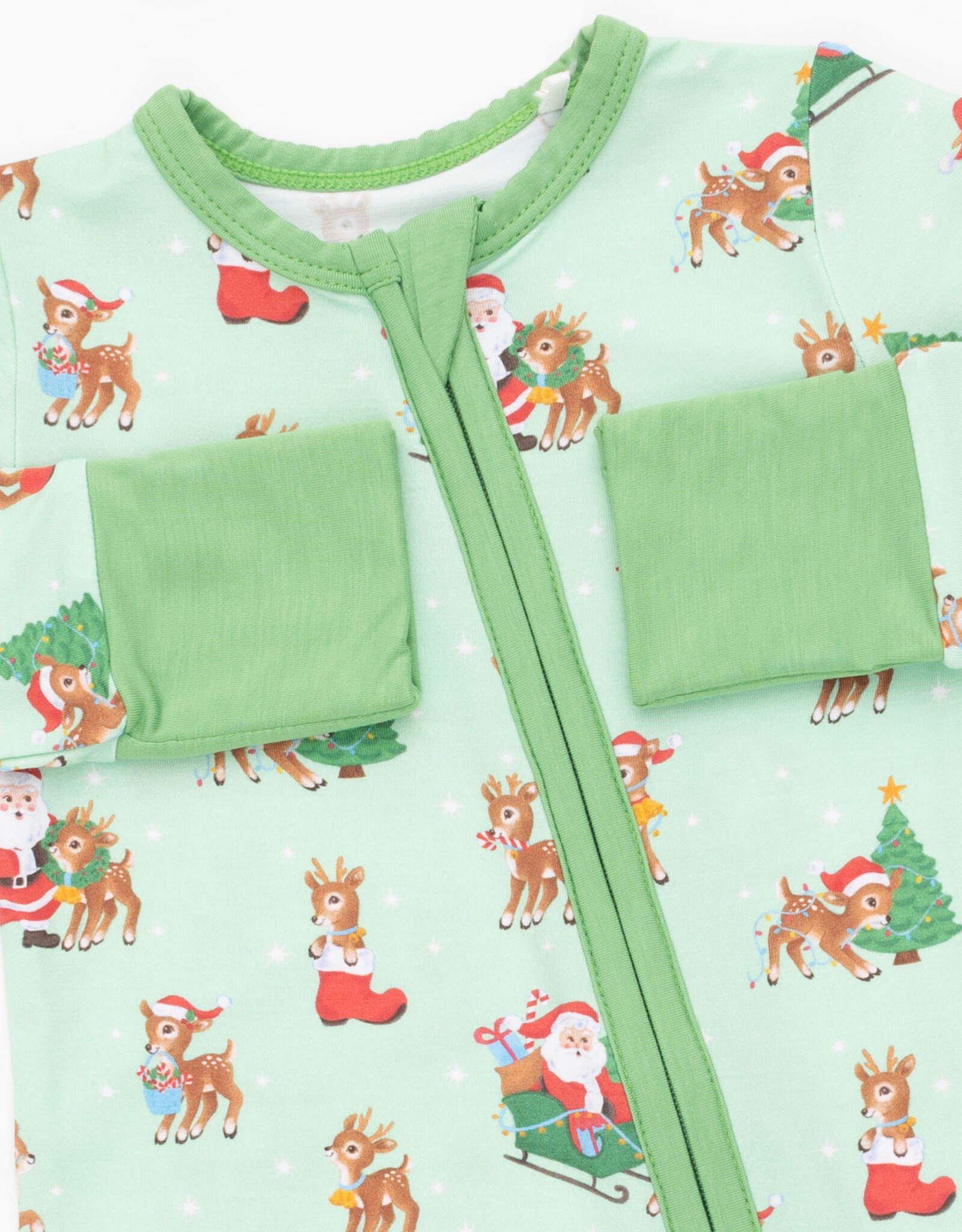 Angel Dear ADF26 2 Way Zipper Romper Vintage Reindeer & Santa GREEN