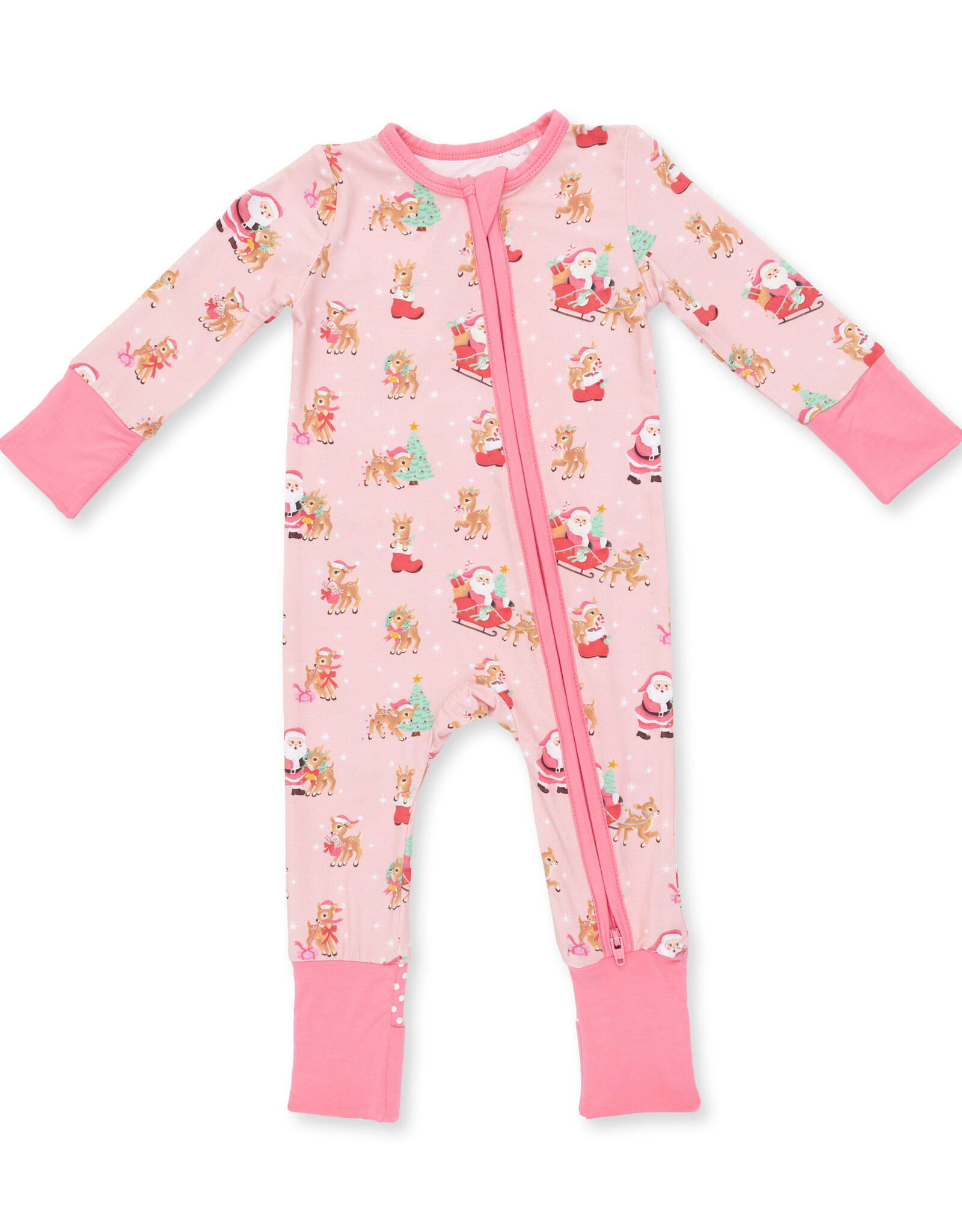 Angel Dear ADF26 2 Way Zipper Romper Vintage Reindeer & Santa PINK