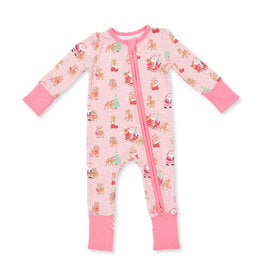 Angel Dear 2 Way Zipper Romper Vintage Reindeer & Santa PINK