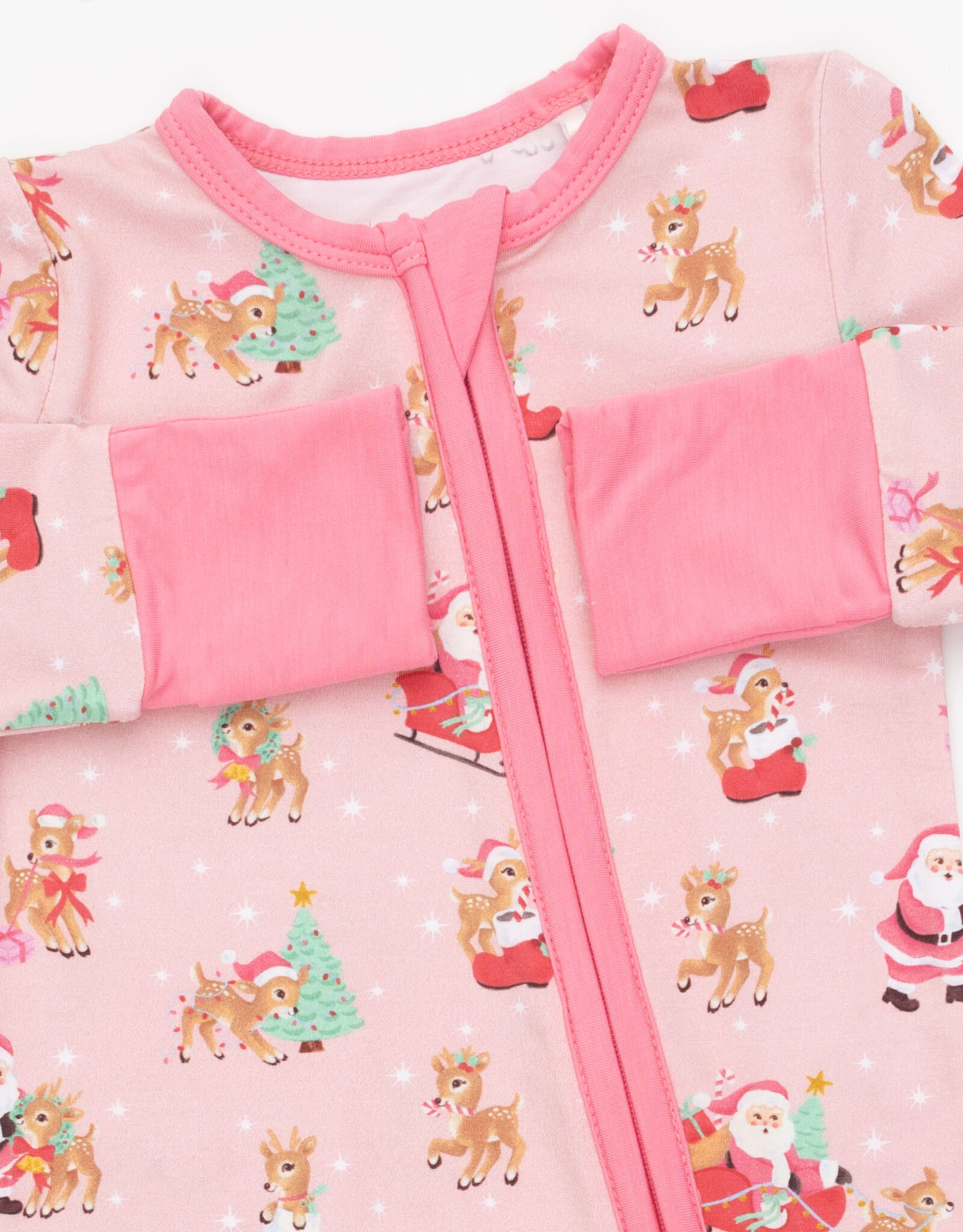 Angel Dear ADF26 2 Way Zipper Romper Vintage Reindeer & Santa PINK