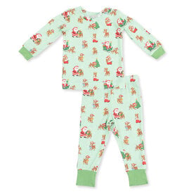 Angel Dear Loungewear Vintage Reindeer & Santa GREEN