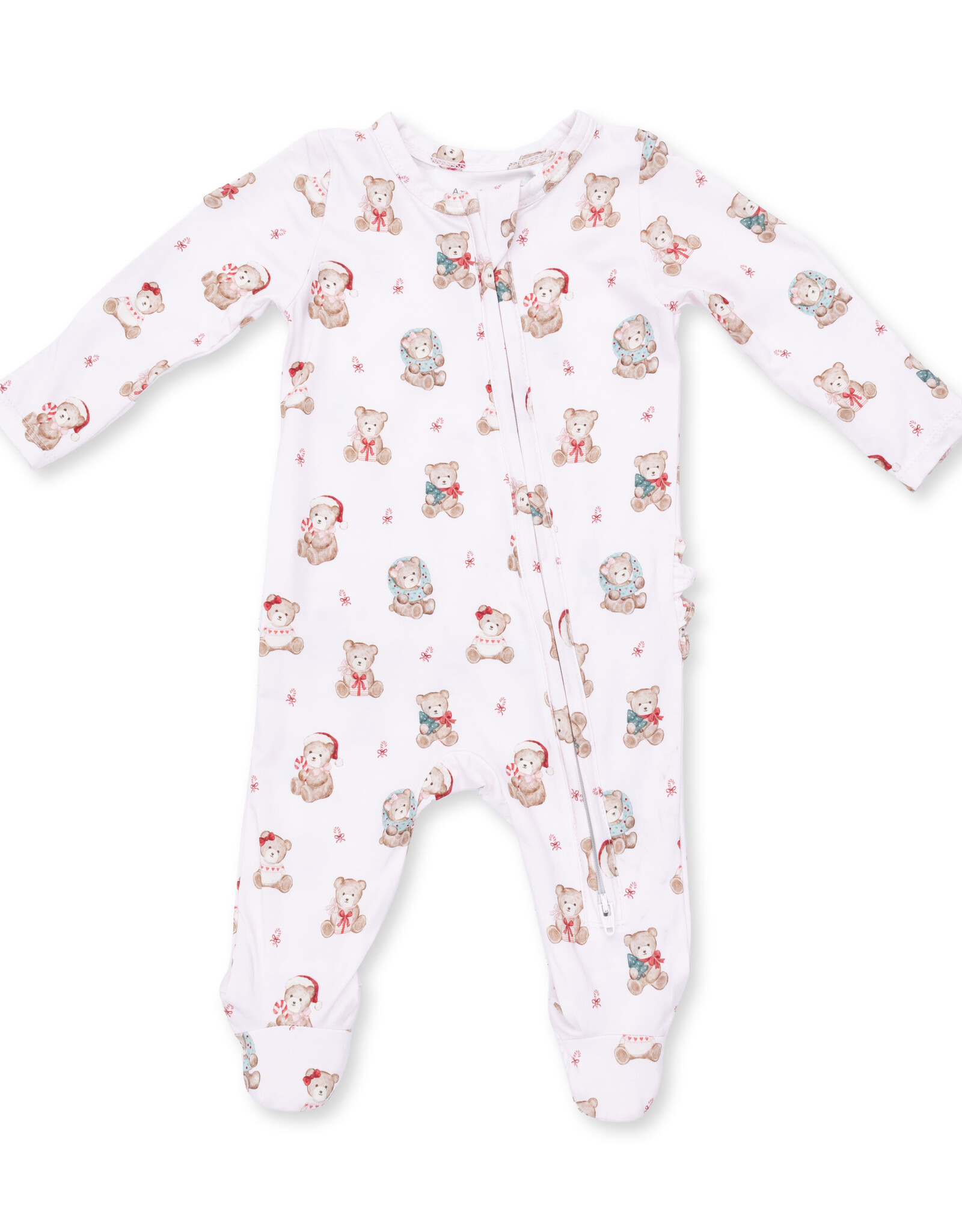 Angel Dear ADF26 2 Way Zipper Footie Christmas Teddy Bears PINK RUFFLE