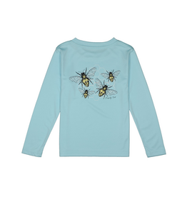 Properly Tied Long Sleeve Performance Tee Pale Powder Blue Bee Happy
