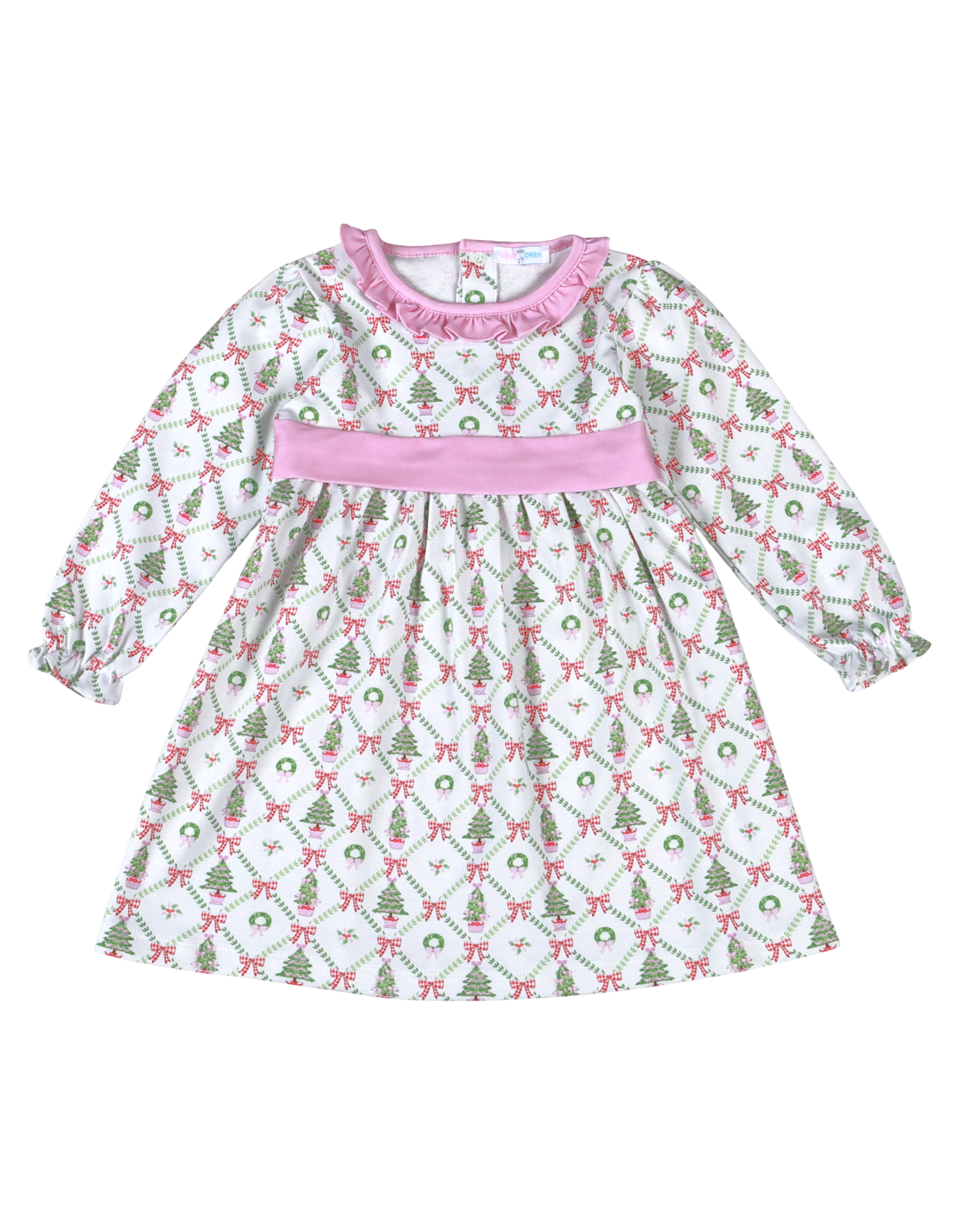 Baby Loren TRE-240 Christmas Trees Ruffle Dress