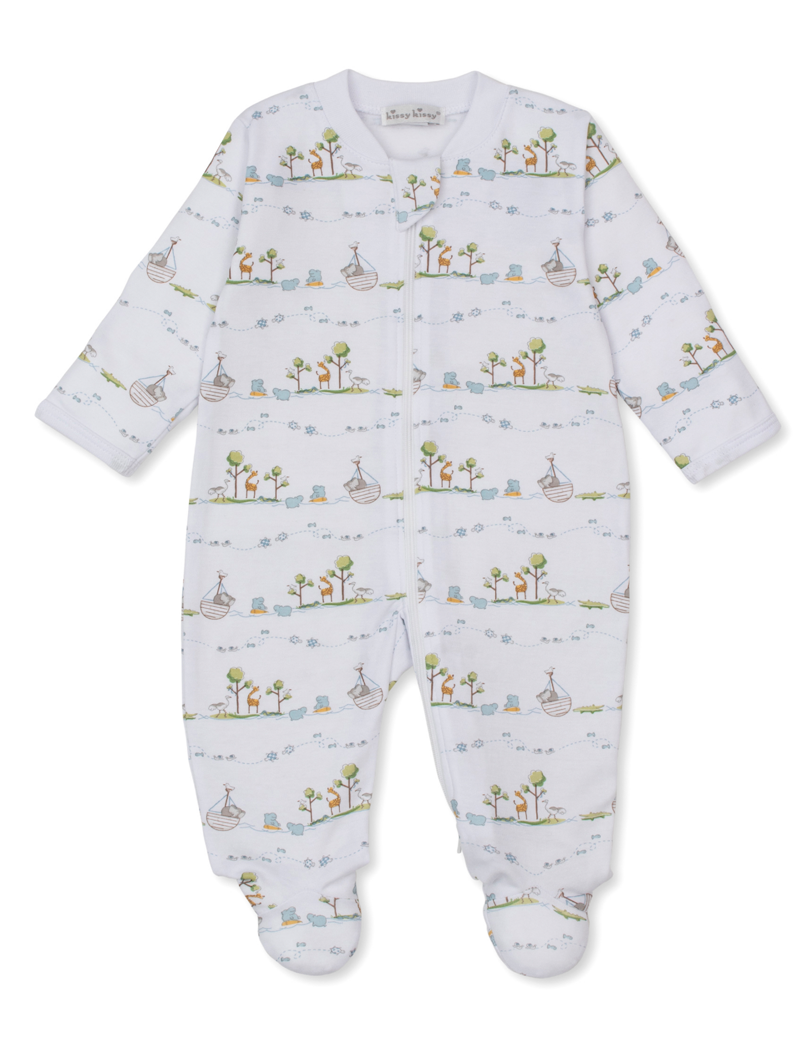 Kissy Kissy Noah Print Zip Footie Blue