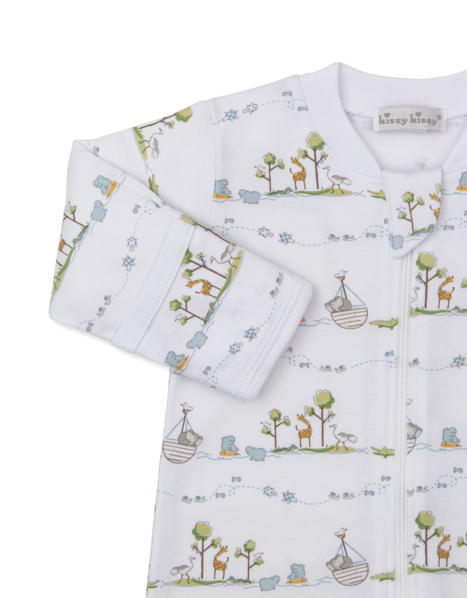 Kissy Kissy Noah Print Zip Footie Blue
