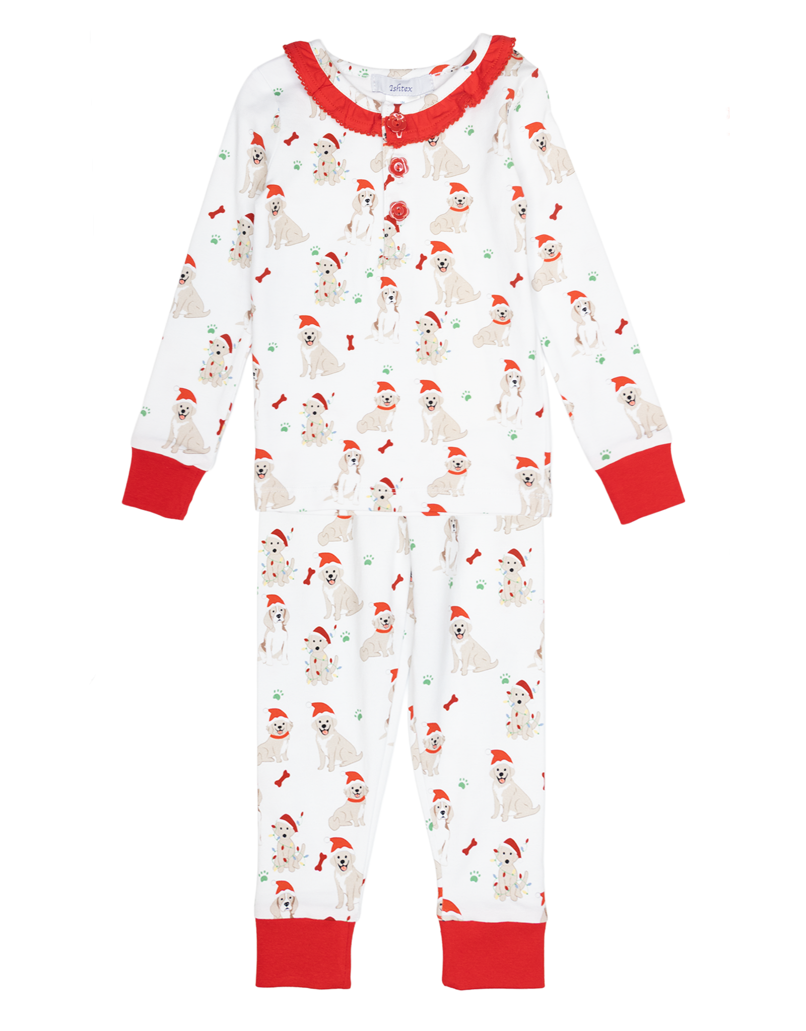Ishtex 6F186 RUFFLE Santa Paws PJ Set