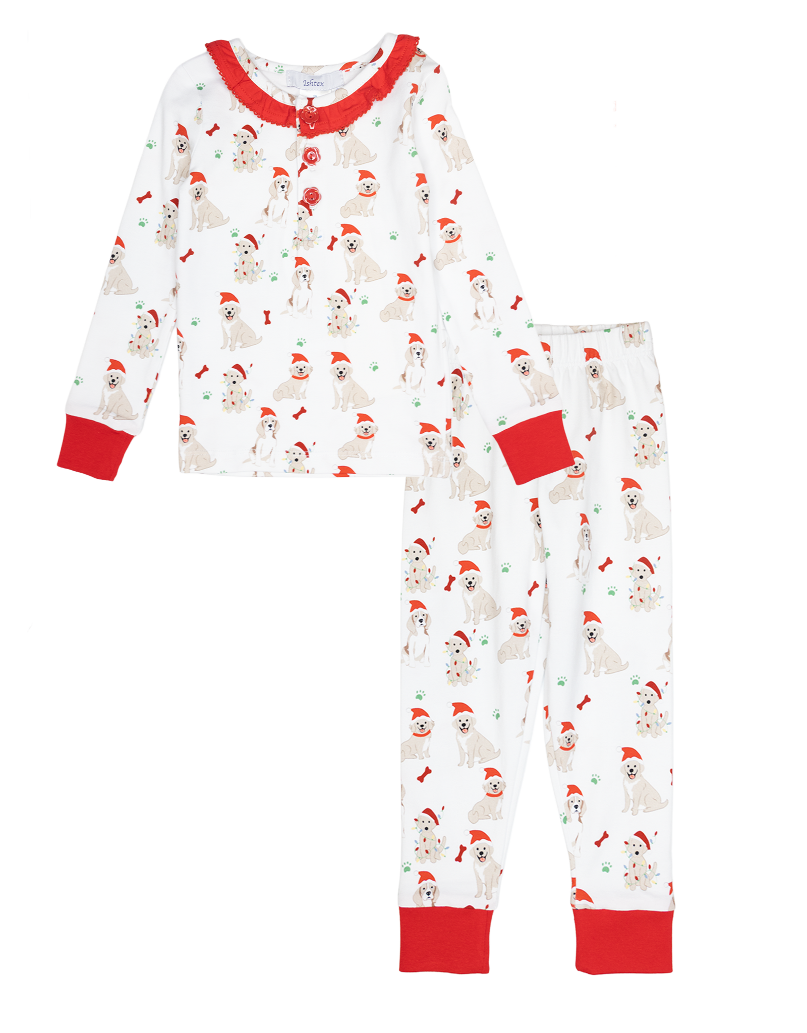 Ishtex 6F186 RUFFLE Santa Paws PJ Set