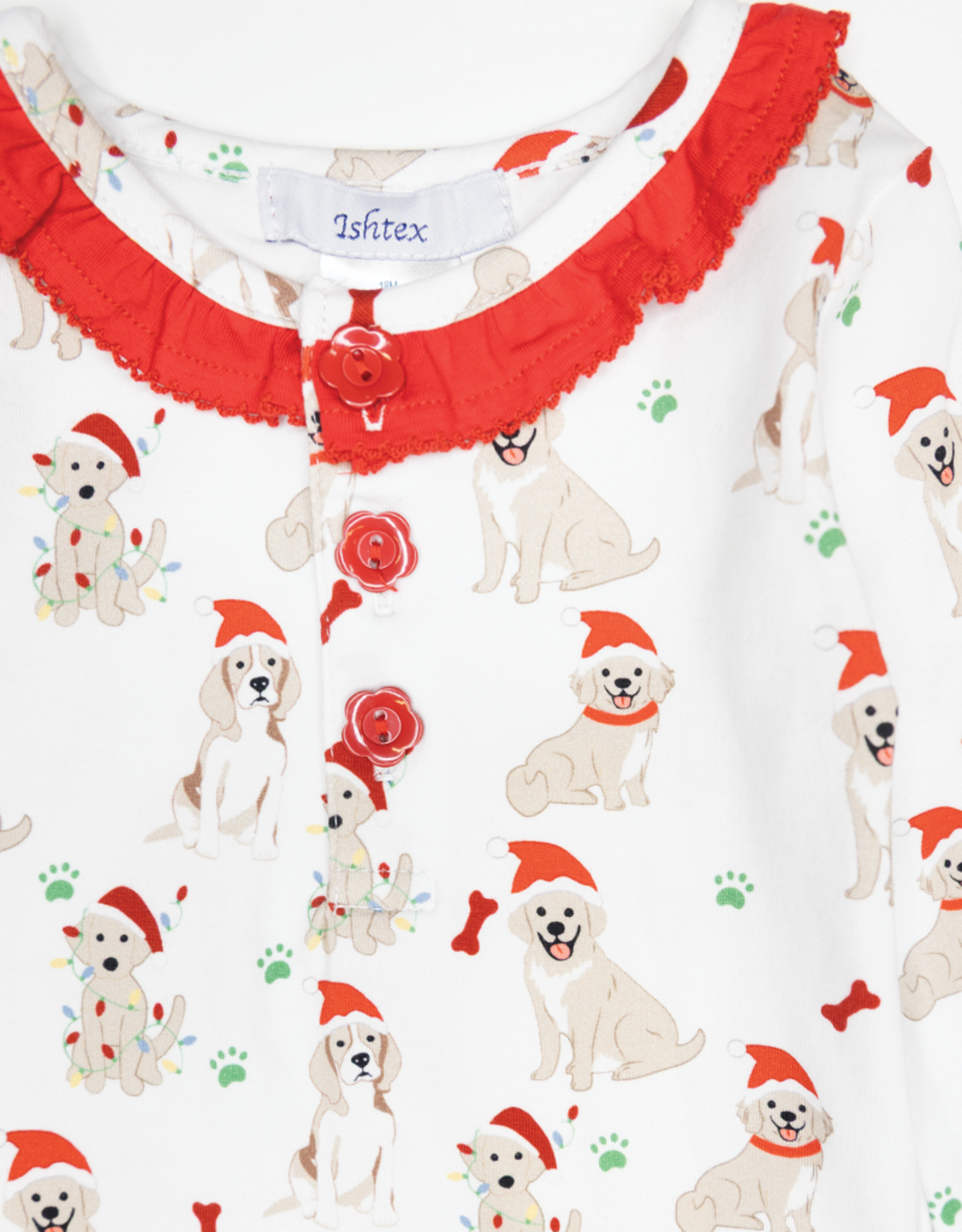 Ishtex 6F186 RUFFLE Santa Paws PJ Set
