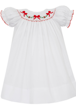 Petit Bebe 143A White Red Bow Smocked Bishop Dress