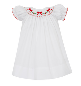 Petit Bebe White Red Bow Smocked Bishop Dress