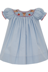 Petit Bebe 140A Blue Reindeer Smocked Bishop Dress
