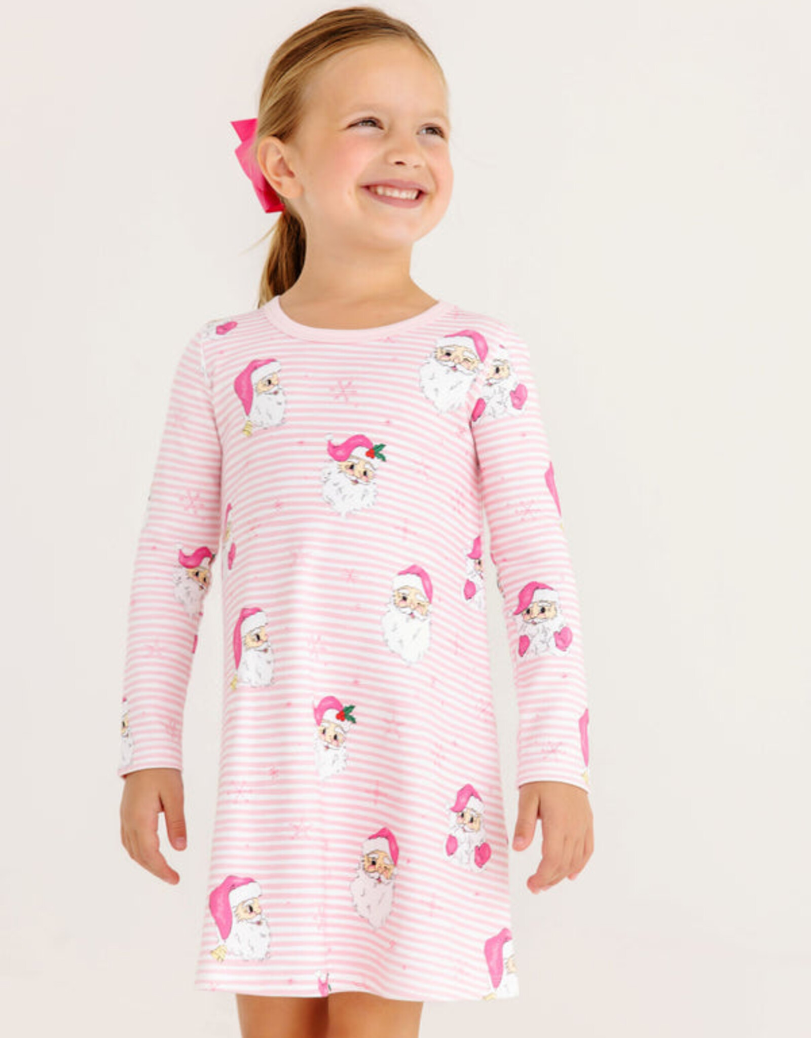 TBBC LS Polly Play Dress Dear Santa Palm Beach Pink Stripe