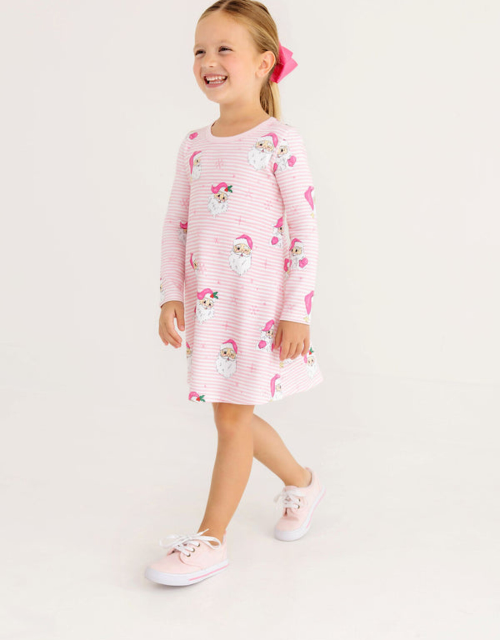TBBC LS Polly Play Dress Dear Santa Palm Beach Pink Stripe