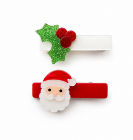 Lilies & Roses Alligator Clips Santa Claus Glitter Red Bow