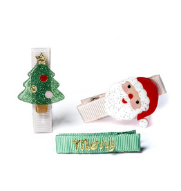 Lilies & Roses Hair Clips Bby Tree Green Santa