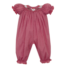 Petit Bebe Red Gingham Santa Face Smocked Bishop Long Bubble