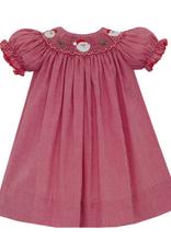 Petit Bebe 145A Red Gingham Santa Face Smocked Bishop Dress