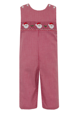 Petit Bebe 145K Red Gingham Santa Face Smocked Longall