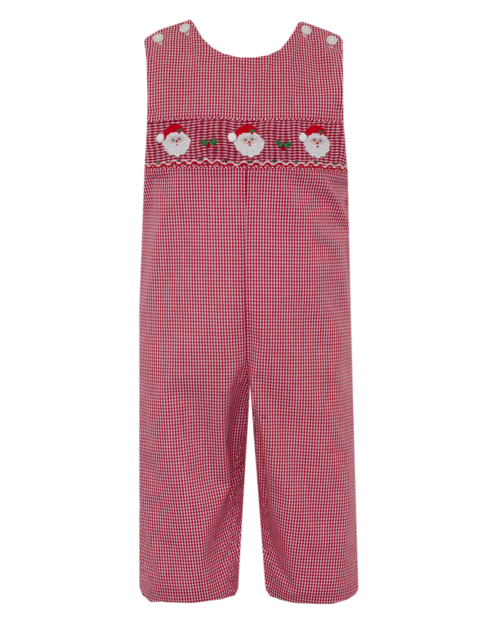 Petit Bebe 145K Red Gingham Santa Face Smocked Longall