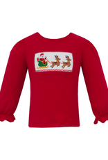 Anavini 325QL Santa Sleigh Red  GIRL Smocked Shirt