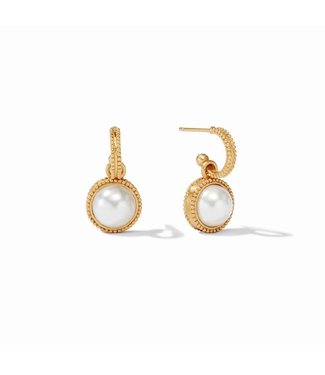 Julie Vos Fleur-de-Lis Hoop & Charm Earring-Pearl-OS